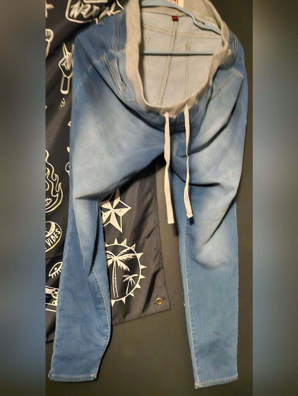 l.e.i Blue Denim Knit Waist Pull On Skinny Jeans 1X